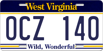 WV license plate OCZ140