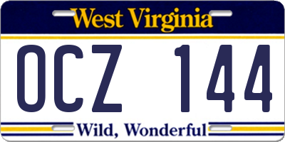 WV license plate OCZ144