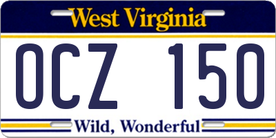WV license plate OCZ150