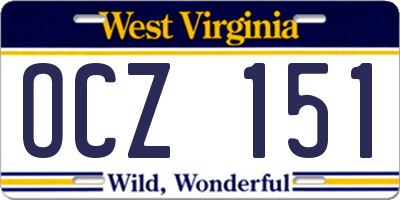 WV license plate OCZ151