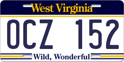 WV license plate OCZ152