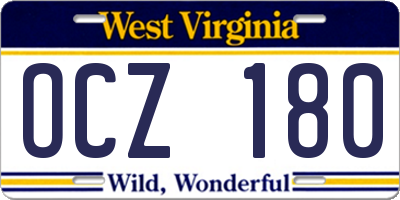 WV license plate OCZ180
