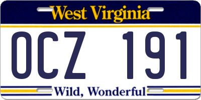 WV license plate OCZ191