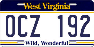 WV license plate OCZ192