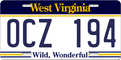 WV license plate OCZ194