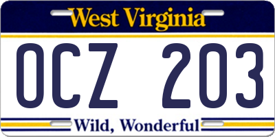 WV license plate OCZ203