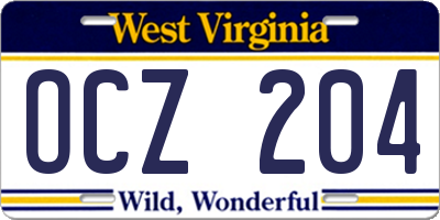 WV license plate OCZ204