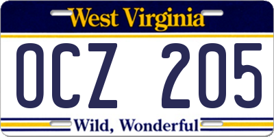WV license plate OCZ205