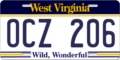 WV license plate OCZ206