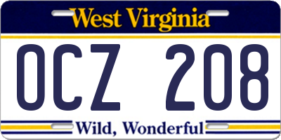 WV license plate OCZ208