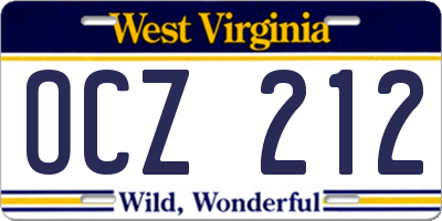 WV license plate OCZ212