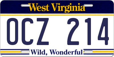 WV license plate OCZ214