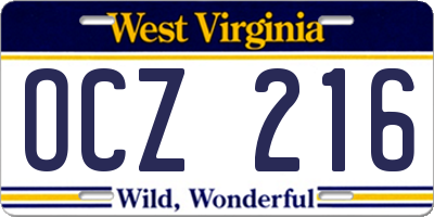 WV license plate OCZ216