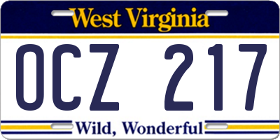 WV license plate OCZ217