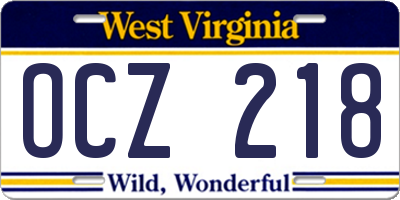 WV license plate OCZ218