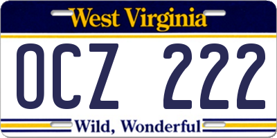 WV license plate OCZ222
