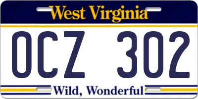 WV license plate OCZ302