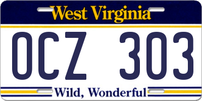 WV license plate OCZ303