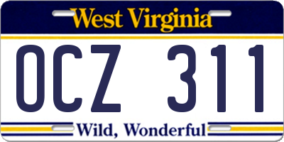 WV license plate OCZ311