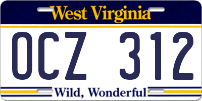 WV license plate OCZ312