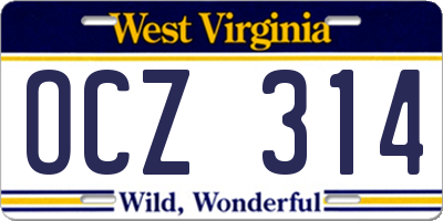 WV license plate OCZ314
