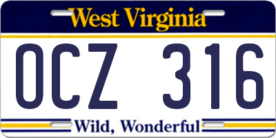 WV license plate OCZ316