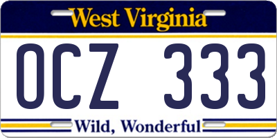 WV license plate OCZ333