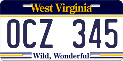 WV license plate OCZ345