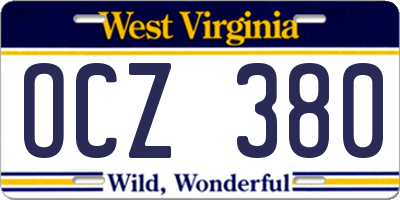 WV license plate OCZ380