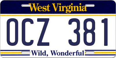 WV license plate OCZ381