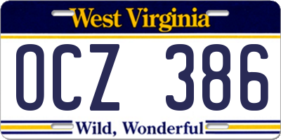 WV license plate OCZ386