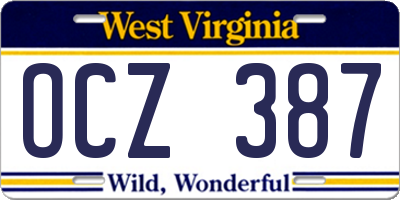 WV license plate OCZ387