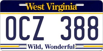 WV license plate OCZ388