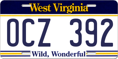 WV license plate OCZ392