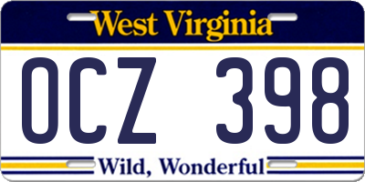WV license plate OCZ398