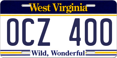 WV license plate OCZ400