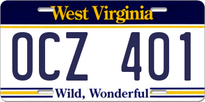 WV license plate OCZ401