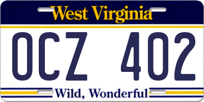 WV license plate OCZ402