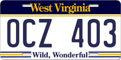 WV license plate OCZ403