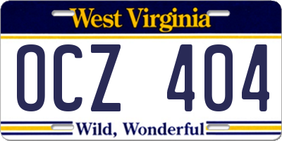 WV license plate OCZ404