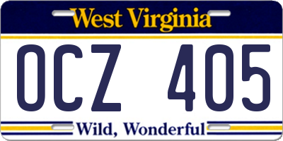 WV license plate OCZ405