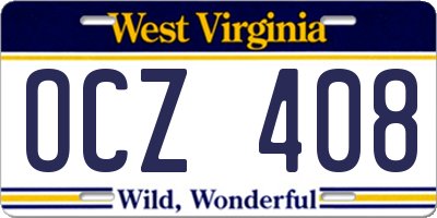 WV license plate OCZ408