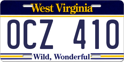 WV license plate OCZ410