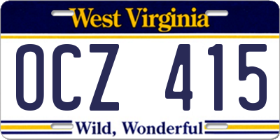 WV license plate OCZ415