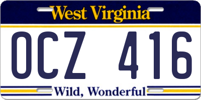WV license plate OCZ416