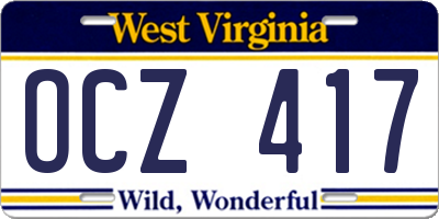 WV license plate OCZ417