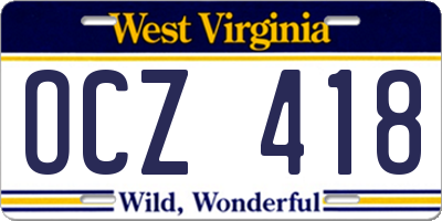 WV license plate OCZ418