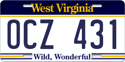 WV license plate OCZ431