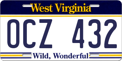 WV license plate OCZ432