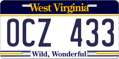 WV license plate OCZ433